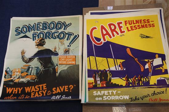 A collection of ten 1920s Bill Jones coloured lithograph motivational posters, each 28 x 22in.